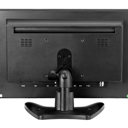 Back view of a black monitor with ports on a white background