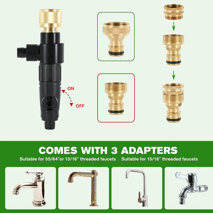 Water filter system with adapters and faucet compatibility on a green background