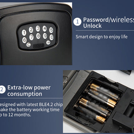 Digital lock with keypad and battery compartment on a blue background