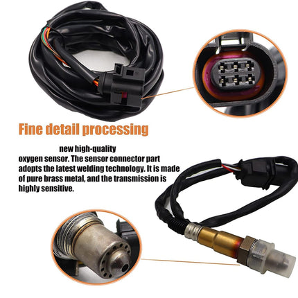 Oxygen sensor with wiring harness and detailed views on a white background