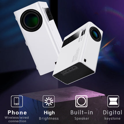 White projector with features highlighted on a dark background