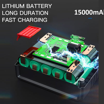 Lithium battery with charging features on a dark background