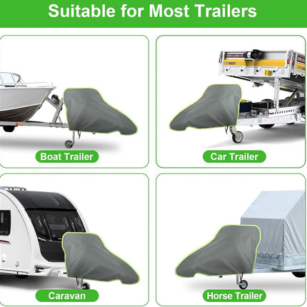 Trailer covers suitable for boat, car, caravan, and horse trailers on a white background.