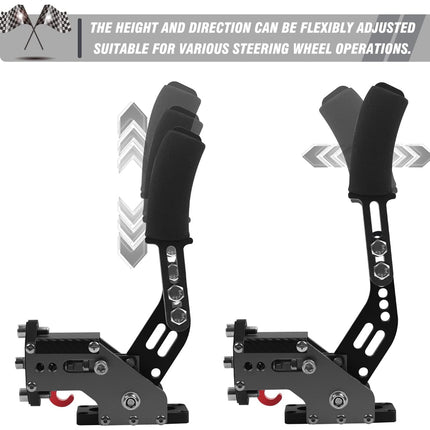 Black steering wheel accessories with adjustable features on a white background