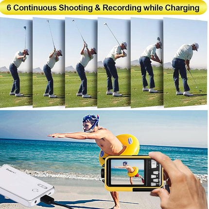 Golf swing sequence and person on beach with smartphone recording
