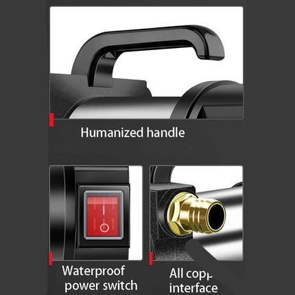 Close-up of a pressure washer with highlighted features on a black background