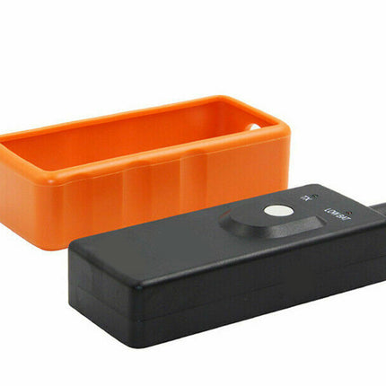 Black and orange rectangular plastic boxes on a white background