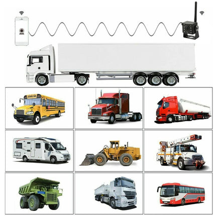 Collection of various types of trucks and vehicles on a white background with wireless charging pad.