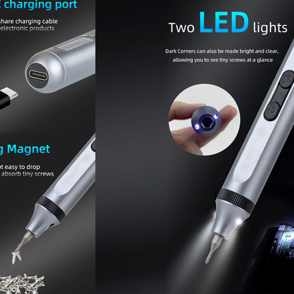 Product with Type-C charging port, LED lights, and strong magnet features on a dark background.