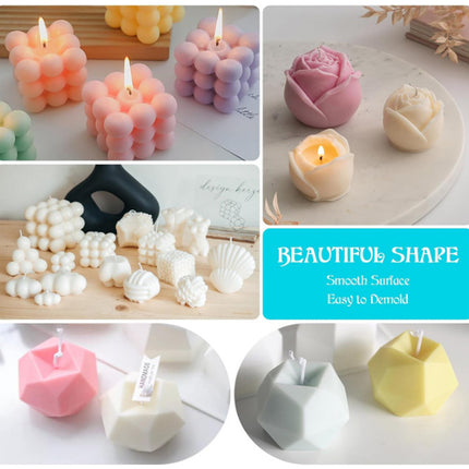 Collage of various shaped candles with a focus on their unique designs.