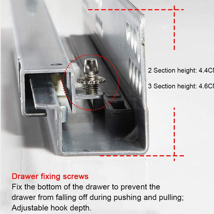 Drawer fixing screws with measurements and text on a white background