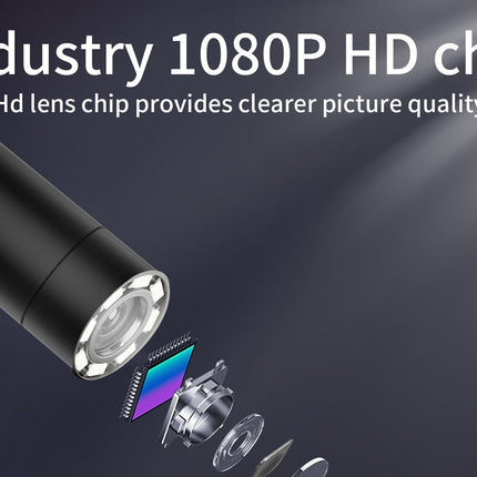 Black HD camera lens with components on a dark background, highlighting 1080P HD chip technology.