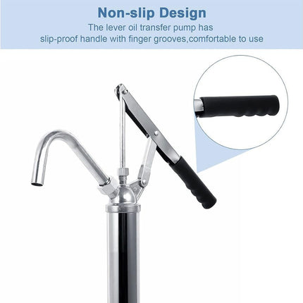 Lever oil transfer pump with non-slip handle design on a white background