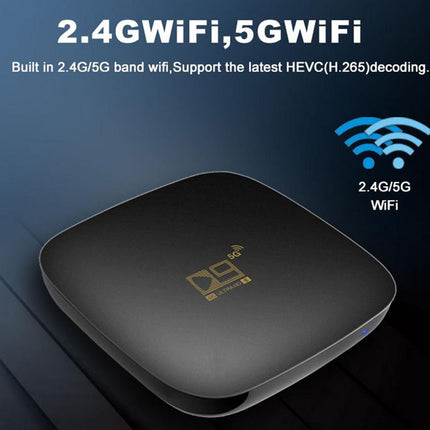 Black electronic device with 2.4G/5G WiFi branding on a dark blue background