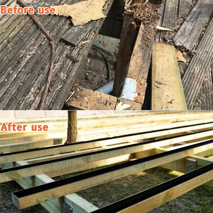 Comparison of wooden beams before and after use on a wooden surface.