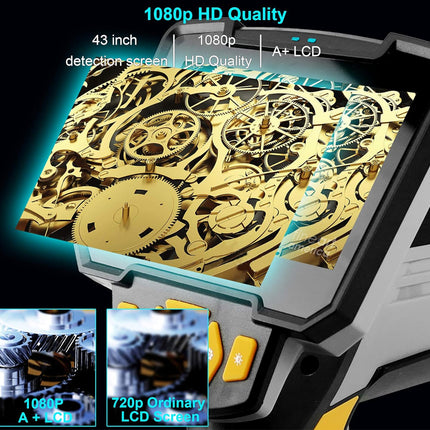 High-definition screen with gold mechanical design and text indicating HD quality.