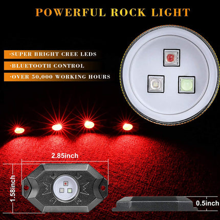 Powerful rock light with Bluetooth control on a dark background