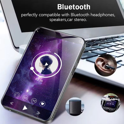 Smartphone with Bluetooth connectivity features displayed on screen, with a laptop in the background.