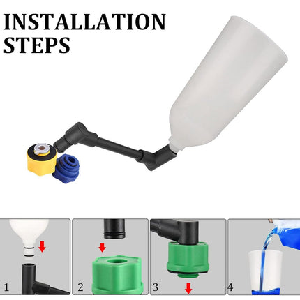 Step-by-step installation guide for a mechanical device with labeled parts and arrows.