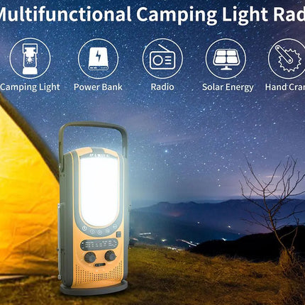 Emergency Weather Radio - Solar & Hand-Crank Power Source | 6000mAh Power Bank IP66 Waterproof LED Camping Lantern FM/NOAA SOS Alarm Orange