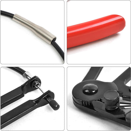 Collage of various tools including a red handle, black metal tool, and other mechanical components on a white background.