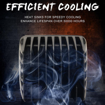 Heat sink with smoke effect and text about efficient cooling and lifespan enhancement.