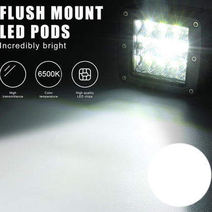 Flush mount LED pods with bright light output on a dark background