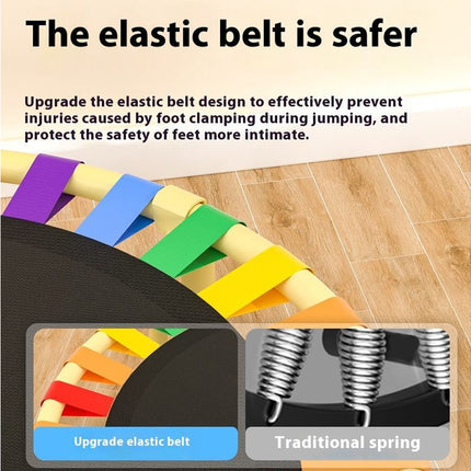 Colorful elastic belt with text on a wooden floor background