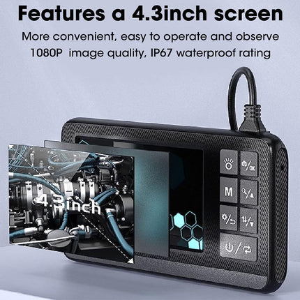 Digital device with a 4.3-inch screen displaying technical images on a gray background.