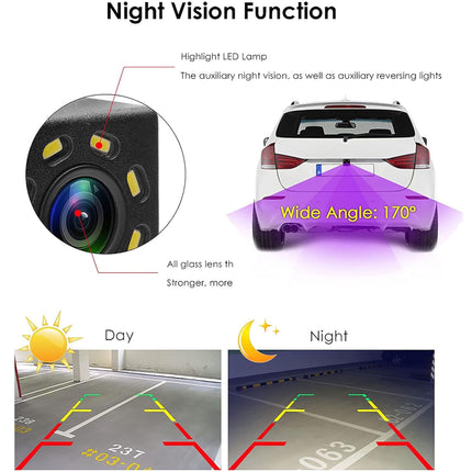 Car camera with night vision function illustration and comparison between day and night.