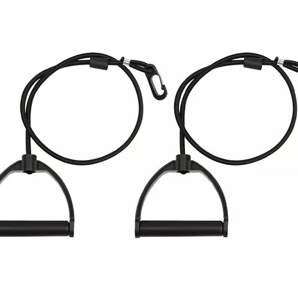 Two black resistance bands on a white background