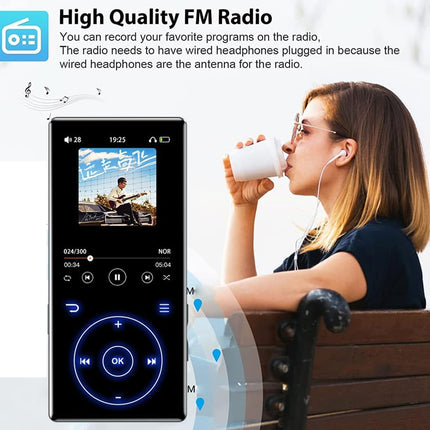 Bluetooth MP3 Player 32GB - 2.4" Touchscreen HiFi Metal| FM Radio Voice Recorder Speaker E-book Pedometer 60H Playtime