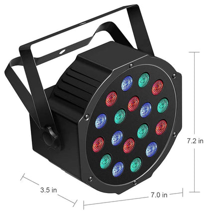 Black LED light fixture with color-changing lights and dimensions on a white background
