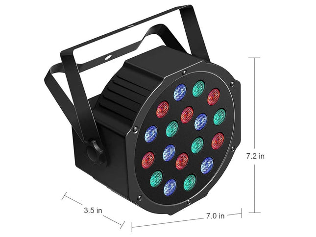Black LED light fixture with color-changing lights and dimensions on a white background