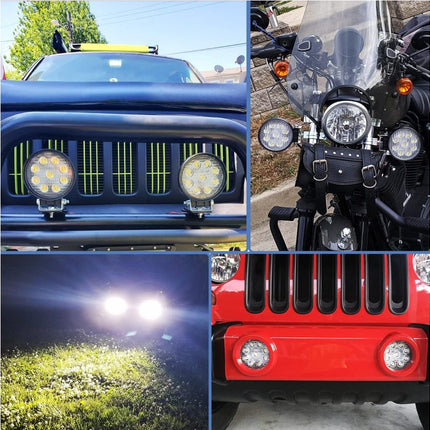 Collage of vehicles with different types of headlights and lights.