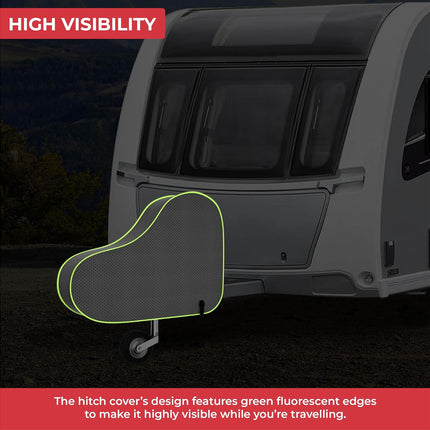 Hitch cover with green fluorescent edges on a dark background