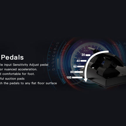 Foot pedals with customizable sensitivity and suction pads on a dark background