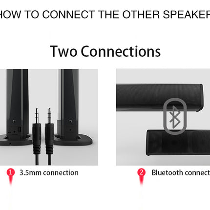 Instructions on how to connect a second speaker with 3.5mm and Bluetooth connections.