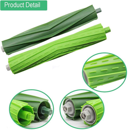 Green roller components with close-up details on a white background