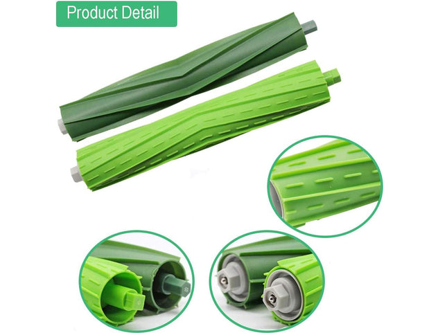 Green roller components with close-up details on a white background