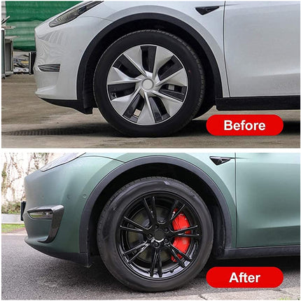 Before and after comparison of car wheels with a red 'Before' and 'After' label.