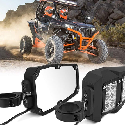 Off-road vehicle with LED lights on a desert background