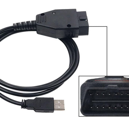 Car diagnostic cable with USB connector on a white background