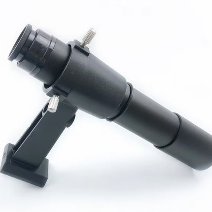 Black telescope or similar scientific instrument on a white background