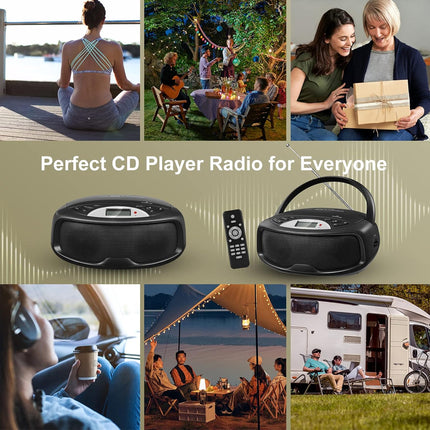 Portable CD Player with Bluetooth - FM Radio & Karaoke Machine | HiFi Stereo Speakers USB/AUX MP3 Playback Remote Control Black Home Audio