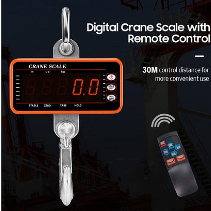 Digital crane scale with remote control on a dark background