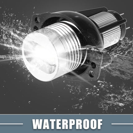 Waterproof LED light bulb with water splashes on a dark background
