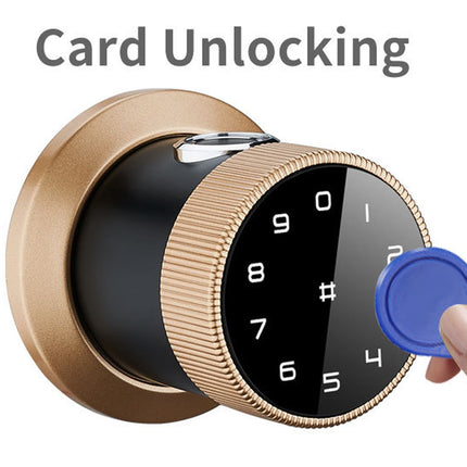 Smart lock with digital keypad and card reader on a white background