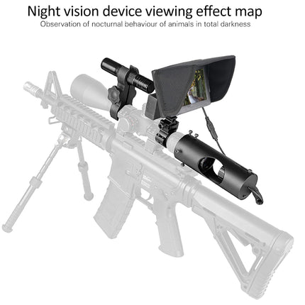 Night vision device attached to a rifle on a white background