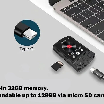 T6 Bluetooth MP3 Player New 32GB with 1.8" TFT Touch Screen, FM Radio, HD Voice Recording, Pedometer, Bluetooth v5.3, Clip-On Design